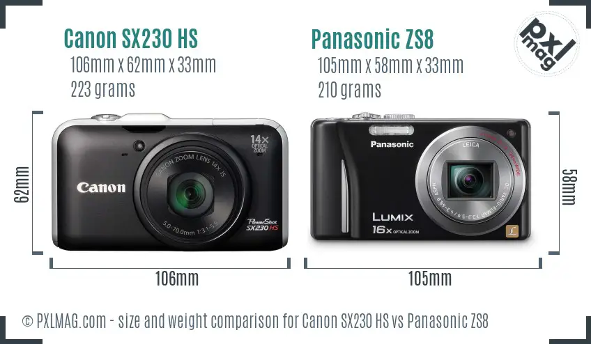 Canon SX230 HS vs Panasonic ZS8 size comparison