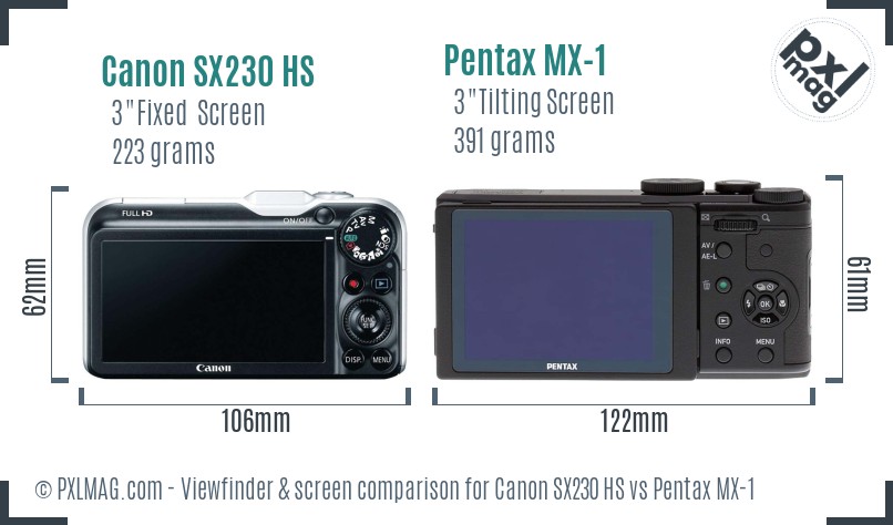 Canon SX230 HS vs Pentax MX-1 Screen and Viewfinder comparison