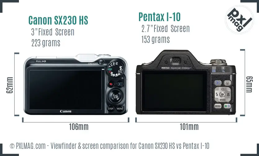 Canon SX230 HS vs Pentax I-10 Screen and Viewfinder comparison Canon SX230 HS vs Pentax I-10 Screen and Viewfinder comparison