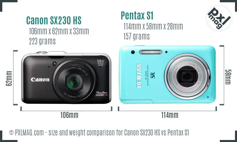 Canon SX230 HS vs Pentax S1 size comparison