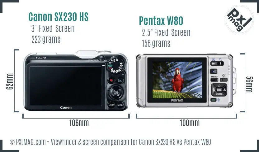 Canon SX230 HS vs Pentax W80 Screen and Viewfinder comparison Canon SX230 HS vs Pentax W80 Screen and Viewfinder comparison