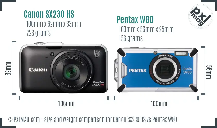 Canon SX230 HS vs Pentax W80 size comparison Canon SX230 HS vs Pentax W80 size comparison