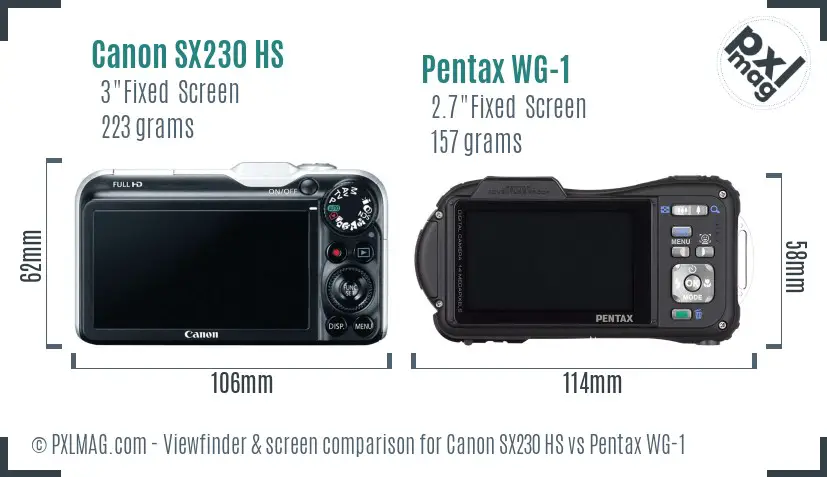 Canon SX230 HS vs Pentax WG-1 Screen and Viewfinder comparison