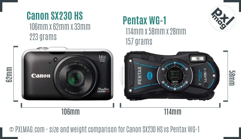 Canon SX230 HS vs Pentax WG-1 size comparison
