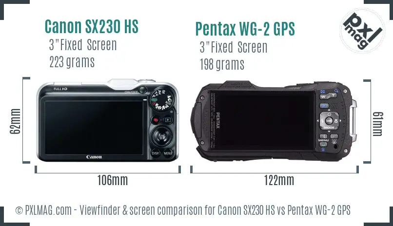 Canon SX230 HS vs Pentax WG-2 GPS Screen and Viewfinder comparison