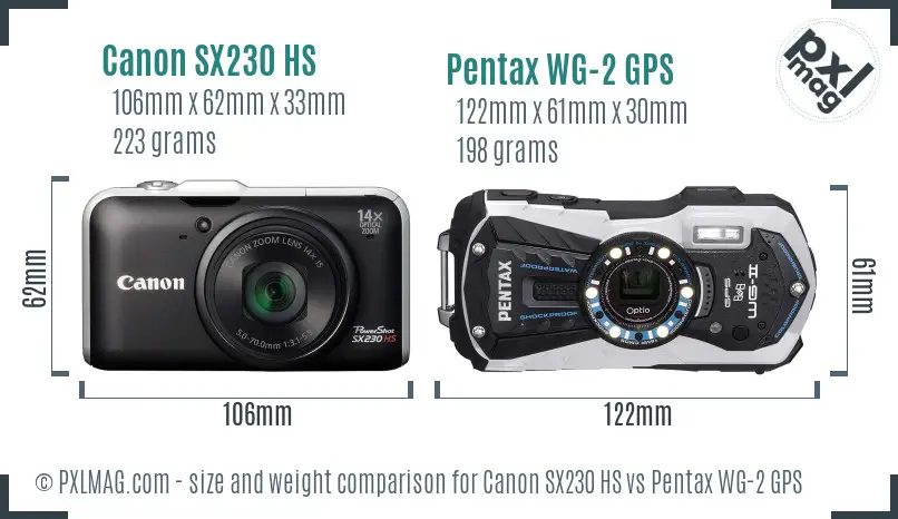 Canon SX230 HS vs Pentax WG-2 GPS size comparison