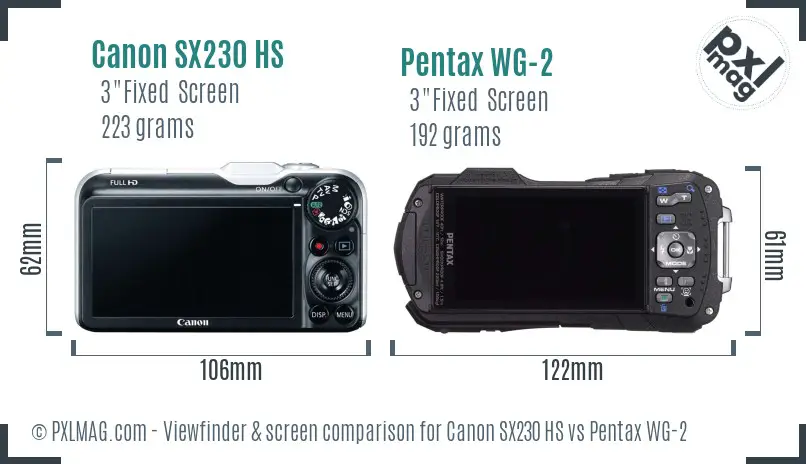 Canon SX230 HS vs Pentax WG-2 Screen and Viewfinder comparison