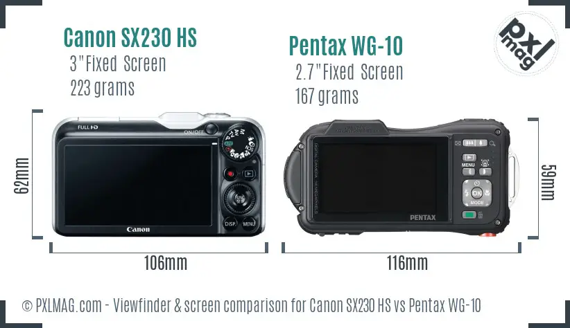 Canon SX230 HS vs Pentax WG-10 Screen and Viewfinder comparison