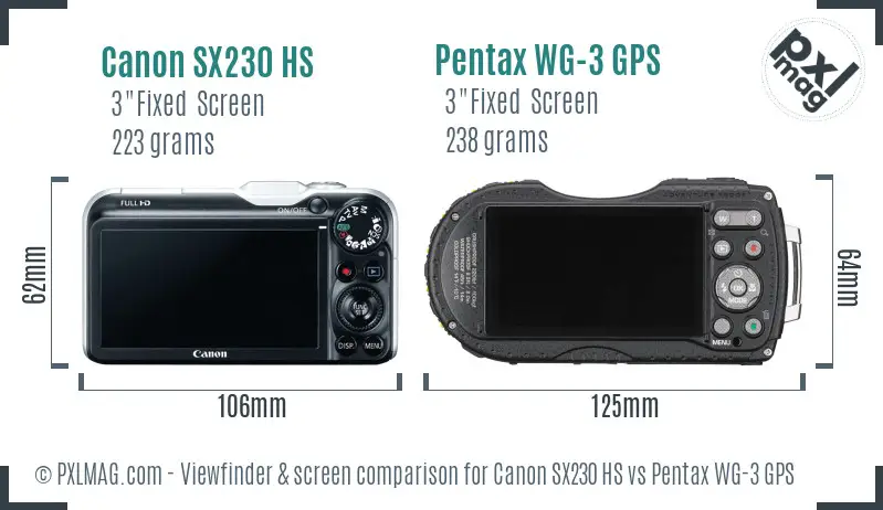 Canon SX230 HS vs Pentax WG-3 GPS Screen and Viewfinder comparison