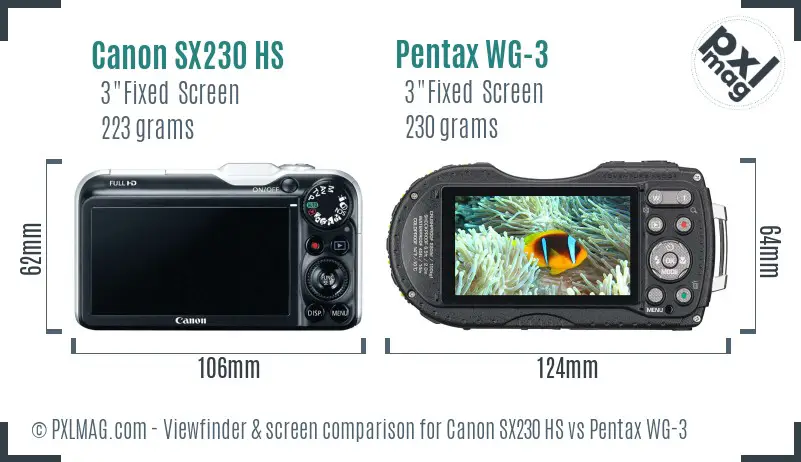 Canon SX230 HS vs Pentax WG-3 Screen and Viewfinder comparison