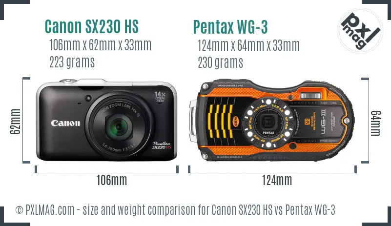 Canon SX230 HS vs Pentax WG-3 size comparison