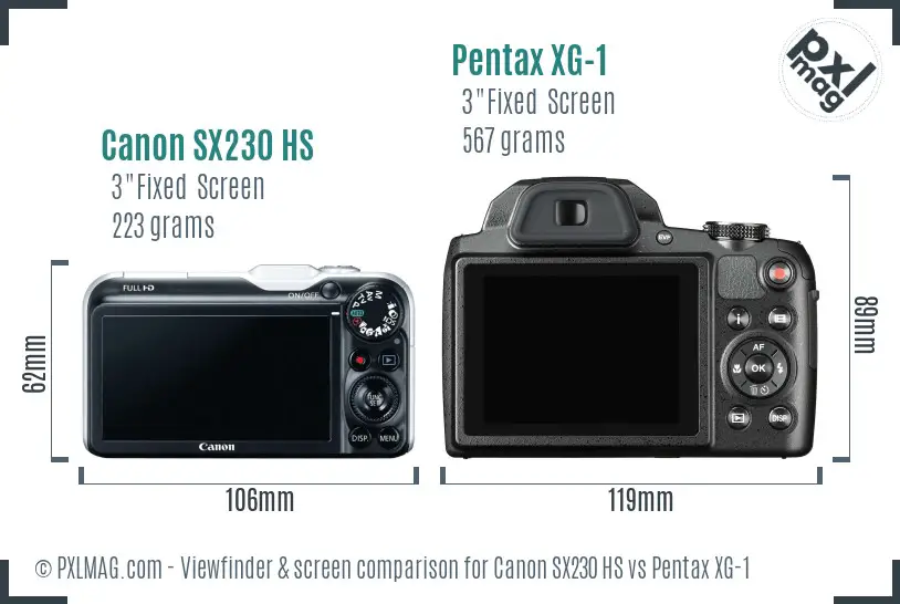 Canon SX230 HS vs Pentax XG-1 Screen and Viewfinder comparison