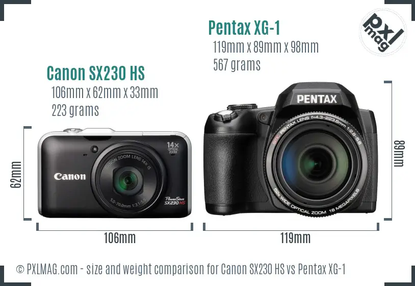 Canon SX230 HS vs Pentax XG-1 size comparison