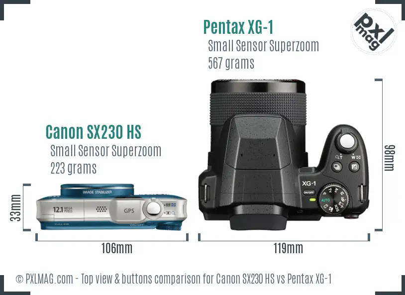Canon SX230 HS vs Pentax XG-1 top view buttons comparison
