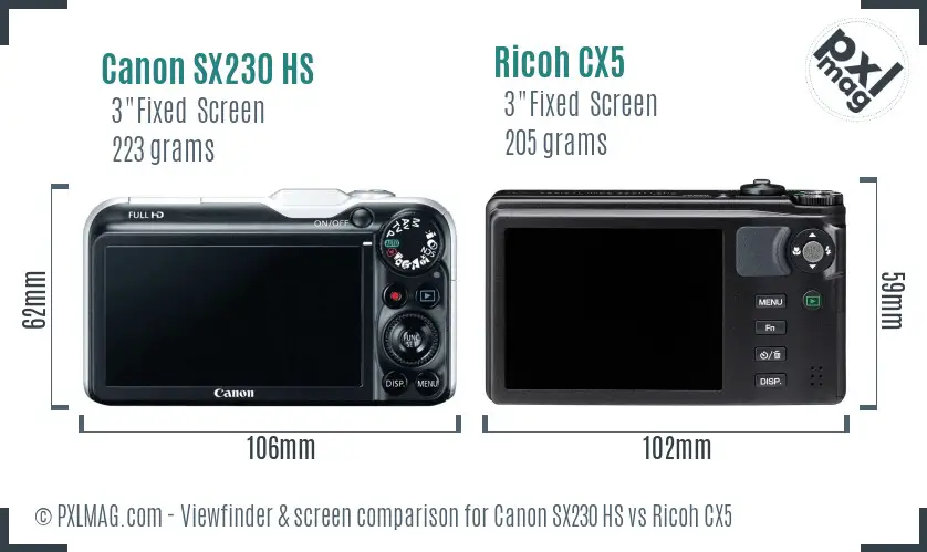 Canon SX230 HS vs Ricoh CX5 Screen and Viewfinder comparison Canon SX230 HS vs Ricoh CX5 Screen and Viewfinder comparison