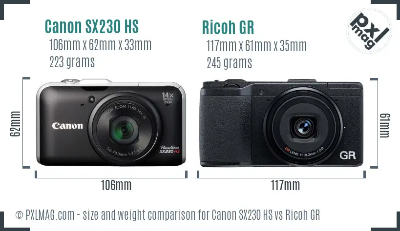 Canon SX230 HS vs Ricoh GR size comparison