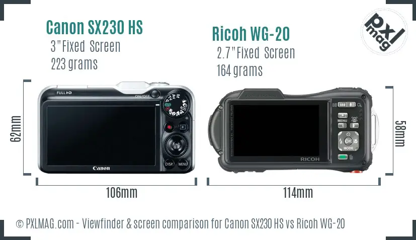 Canon SX230 HS vs Ricoh WG-20 Screen and Viewfinder comparison