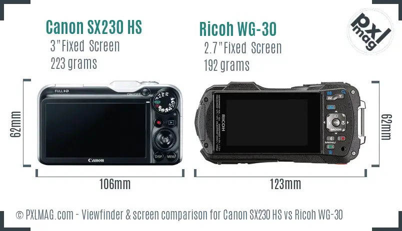 Canon SX230 HS vs Ricoh WG-30 Screen and Viewfinder comparison