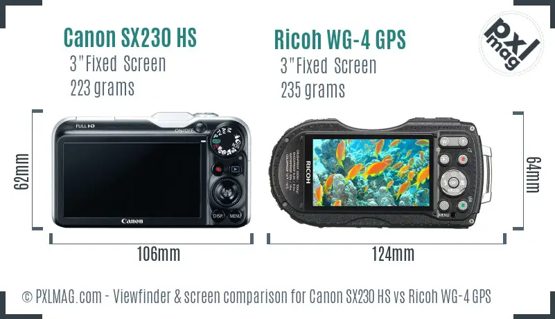 Canon SX230 HS vs Ricoh WG-4 GPS Screen and Viewfinder comparison