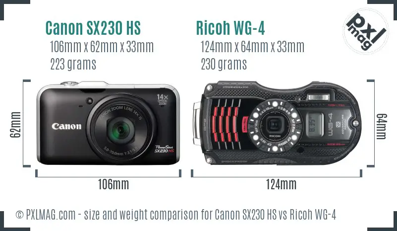 Canon SX230 HS vs Ricoh WG-4 size comparison Canon SX230 HS vs Ricoh WG-4 size comparison