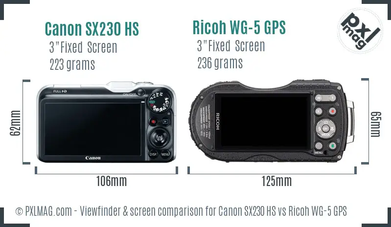 Canon SX230 HS vs Ricoh WG-5 GPS Screen and Viewfinder comparison