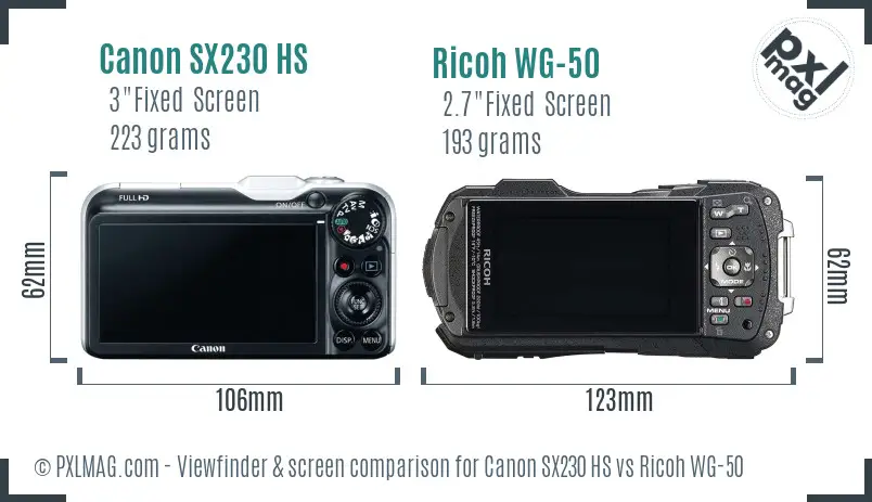 Canon SX230 HS vs Ricoh WG-50 Screen and Viewfinder comparison