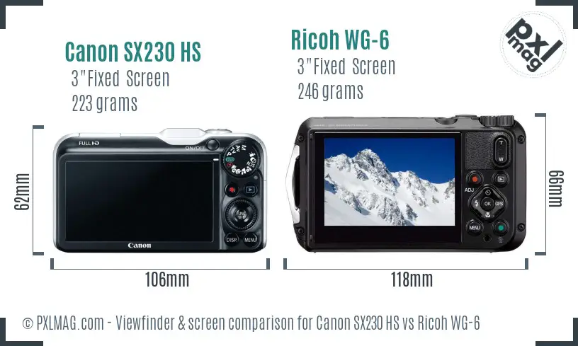 Canon SX230 HS vs Ricoh WG-6 Screen and Viewfinder comparison