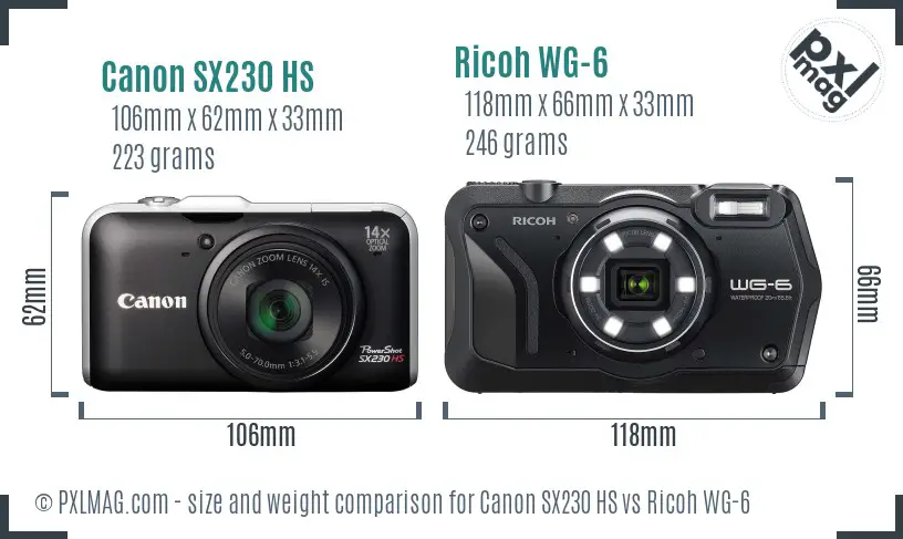 Canon SX230 HS vs Ricoh WG-6 size comparison Canon SX230 HS vs Ricoh WG-6 size comparison