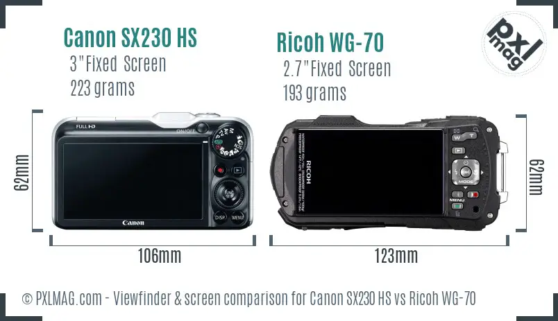 Canon SX230 HS vs Ricoh WG-70 Screen and Viewfinder comparison