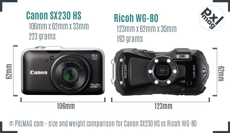 Canon SX230 HS vs Ricoh WG-80 size comparison Canon SX230 HS vs Ricoh WG-80 size comparison