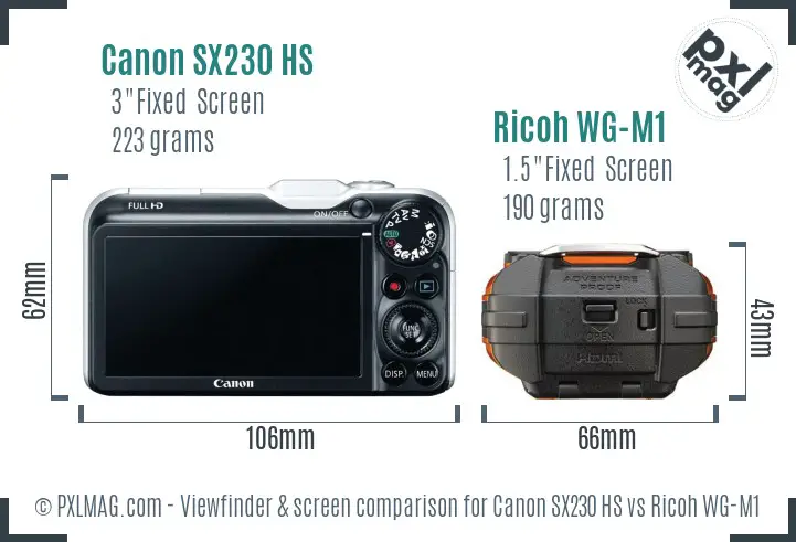 Canon SX230 HS vs Ricoh WG-M1 Screen and Viewfinder comparison