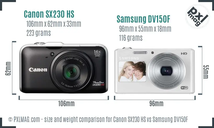 Canon SX230 HS vs Samsung DV150F size comparison Canon SX230 HS vs Samsung DV150F size comparison