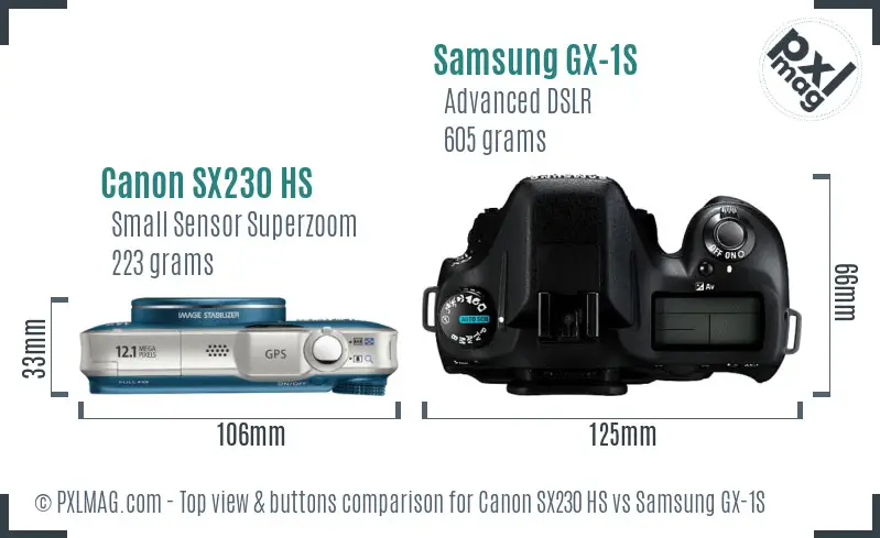 Canon SX230 HS vs Samsung GX-1S top view buttons comparison