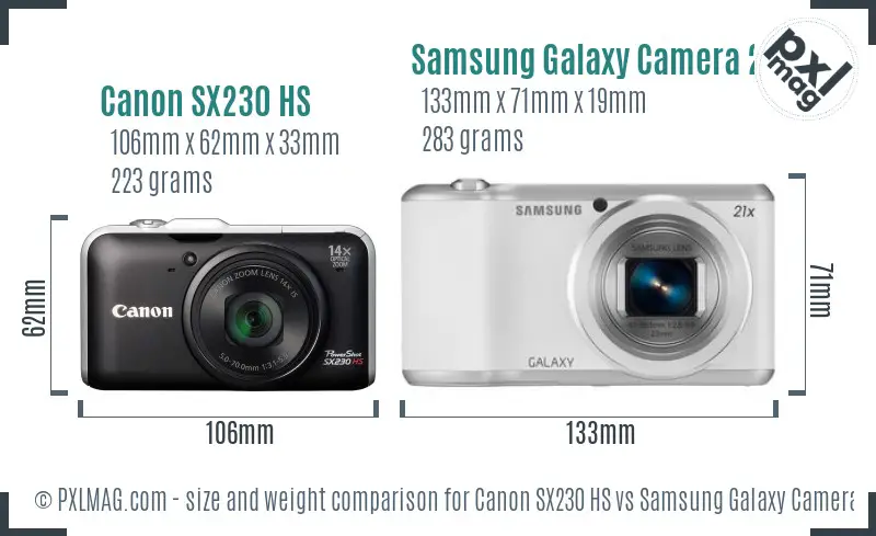 Canon SX230 HS vs Samsung Galaxy Camera 2 size comparison