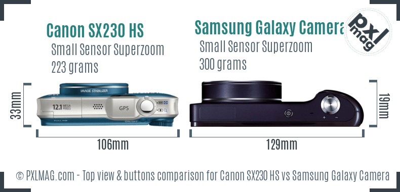 Canon SX230 HS vs Samsung Galaxy Camera top view buttons comparison