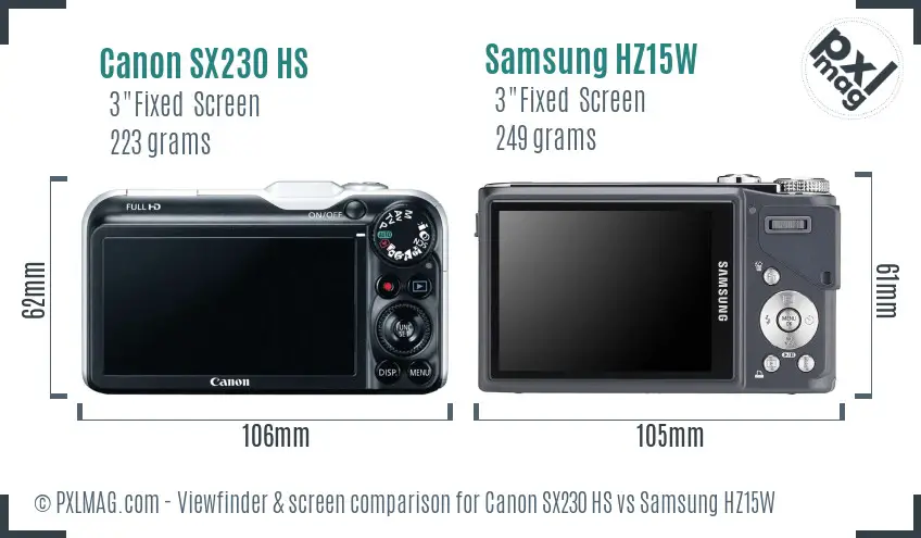 Canon SX230 HS vs Samsung HZ15W Screen and Viewfinder comparison Canon SX230 HS vs Samsung HZ15W Screen and Viewfinder comparison