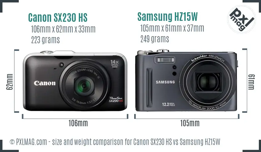 Canon SX230 HS vs Samsung HZ15W size comparison Canon SX230 HS vs Samsung HZ15W size comparison