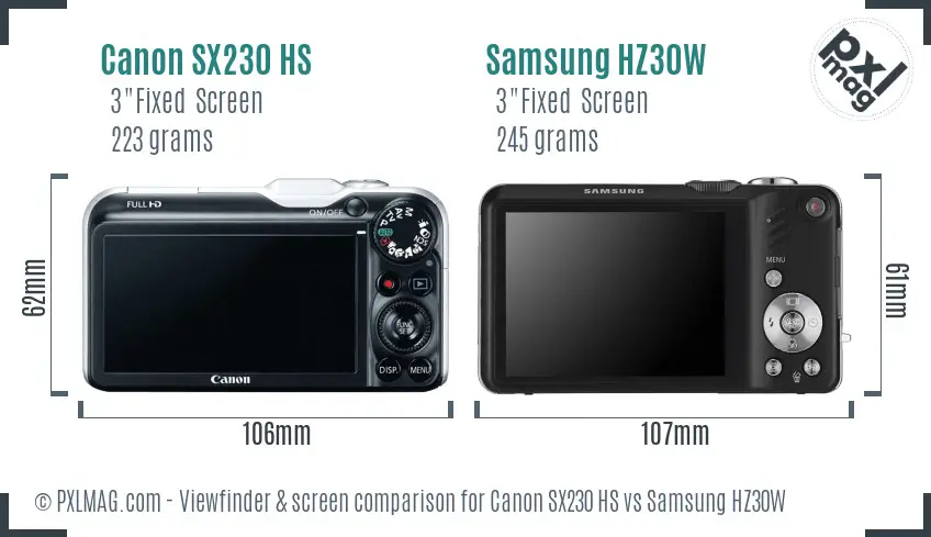 Canon SX230 HS vs Samsung HZ30W Screen and Viewfinder comparison