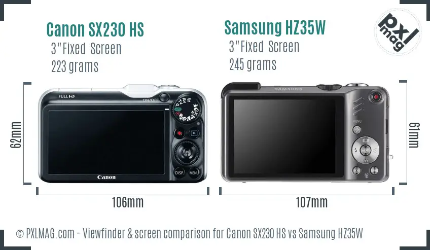 Canon SX230 HS vs Samsung HZ35W Screen and Viewfinder comparison