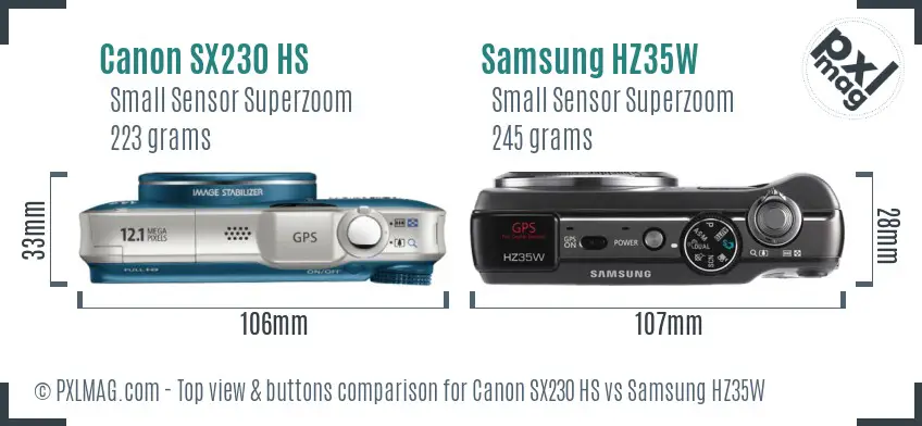 Canon SX230 HS vs Samsung HZ35W top view buttons comparison