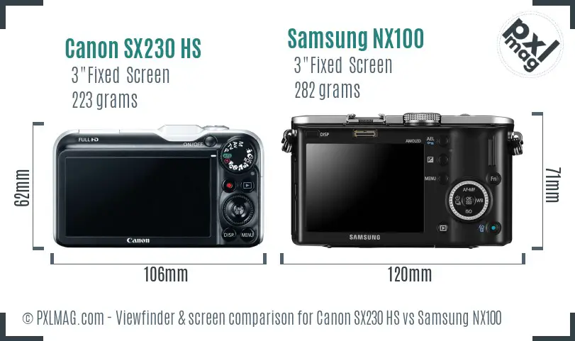 Canon SX230 HS vs Samsung NX100 Screen and Viewfinder comparison
