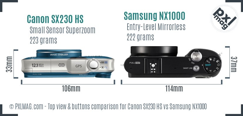 Canon SX230 HS vs Samsung NX1000 top view buttons comparison