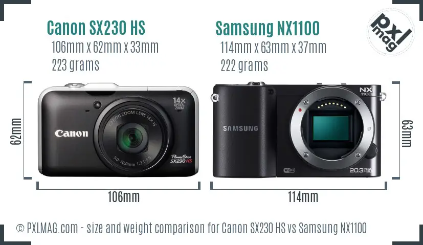 Canon SX230 HS vs Samsung NX1100 size comparison Canon SX230 HS vs Samsung NX1100 size comparison