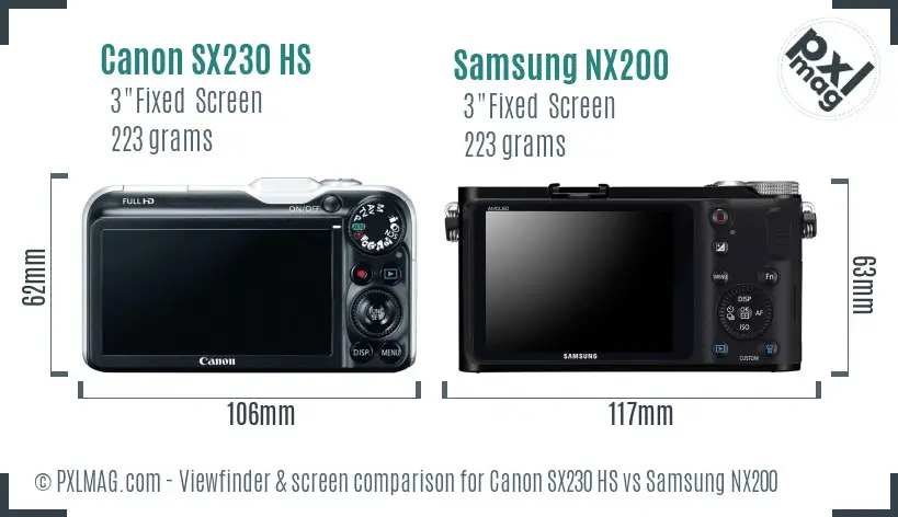 Canon SX230 HS vs Samsung NX200 Screen and Viewfinder comparison Canon SX230 HS vs Samsung NX200 Screen and Viewfinder comparison
