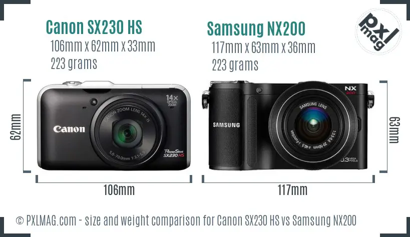 Canon SX230 HS vs Samsung NX200 size comparison Canon SX230 HS vs Samsung NX200 size comparison