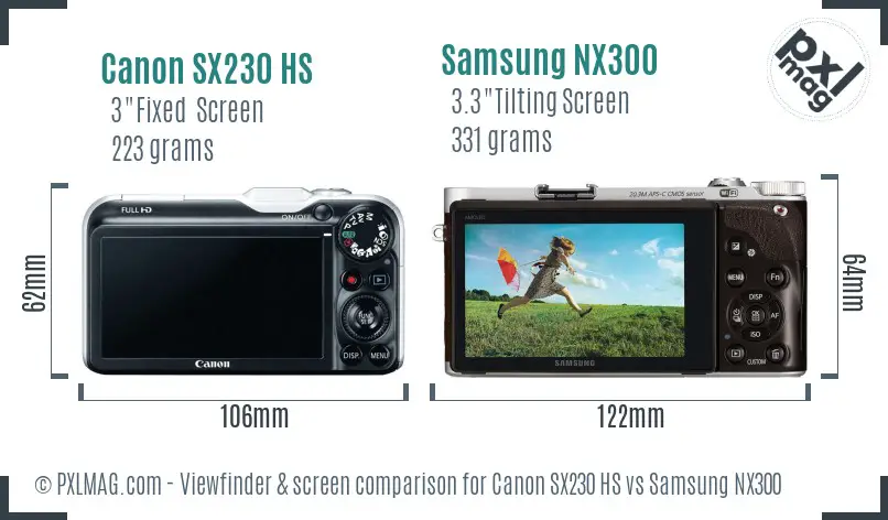 Canon SX230 HS vs Samsung NX300 Screen and Viewfinder comparison Canon SX230 HS vs Samsung NX300 Screen and Viewfinder comparison