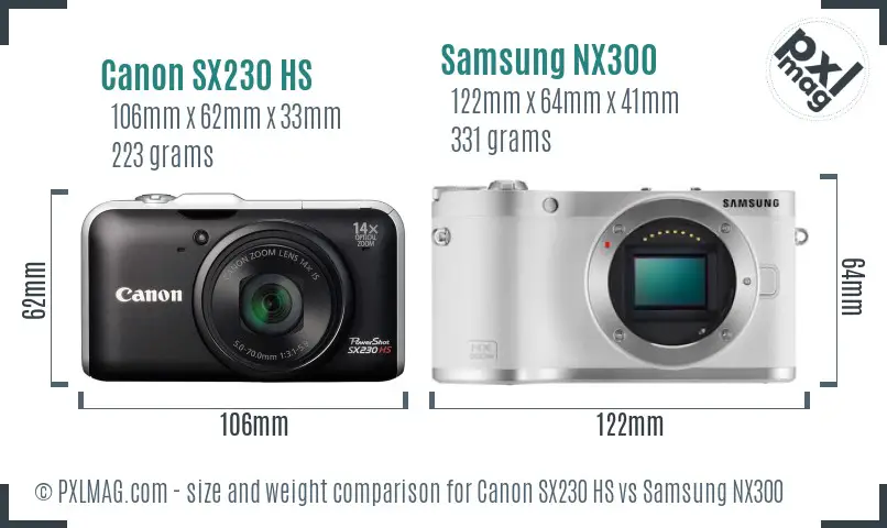 Canon SX230 HS vs Samsung NX300 size comparison Canon SX230 HS vs Samsung NX300 size comparison