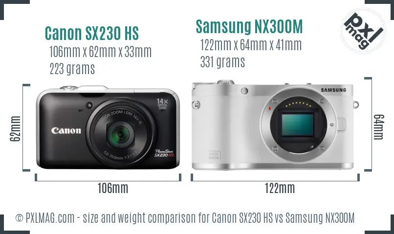 Canon SX230 HS vs Samsung NX300M size comparison