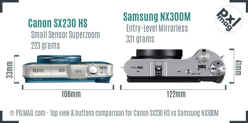 Canon SX230 HS vs Samsung NX300M top view buttons comparison