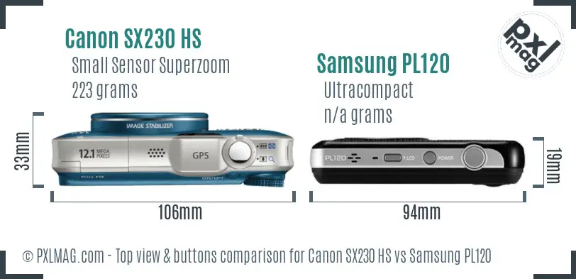 Canon SX230 HS vs Samsung PL120 top view buttons comparison